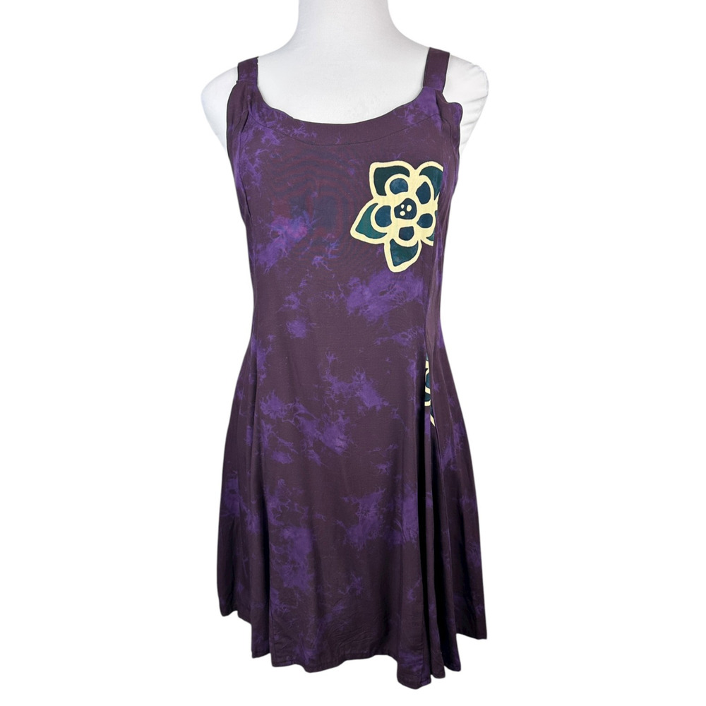 NWT Hary Dary Purple Rayon Sleeveless Dress Large Floral Flowy Beach Vacation - Picture 2 of 12